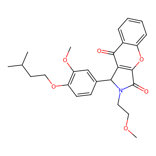 2-(2-methoxyethyl)-1-[3-methoxy-4-(3-methylbutoxy)phenyl]-1,2-dihydrochromeno[2,3-c]pyrrole-3,9-dione structure