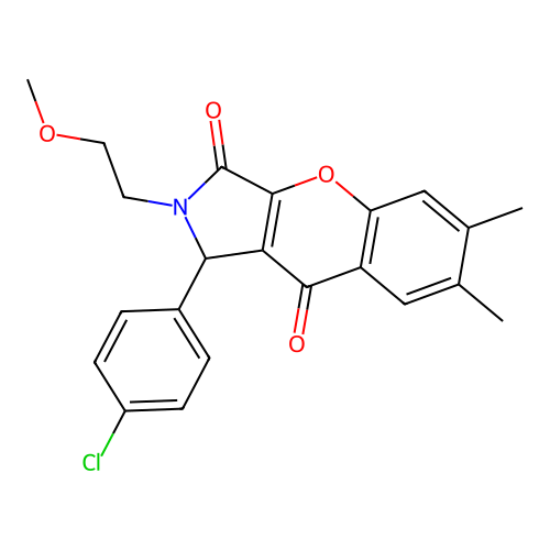 1-(4-chlorophenyl)-2-(2-methoxyethyl)-6,7-dimethyl-1,2-dihydrochromeno[2,3-c]pyrrole-3,9-dione structure
