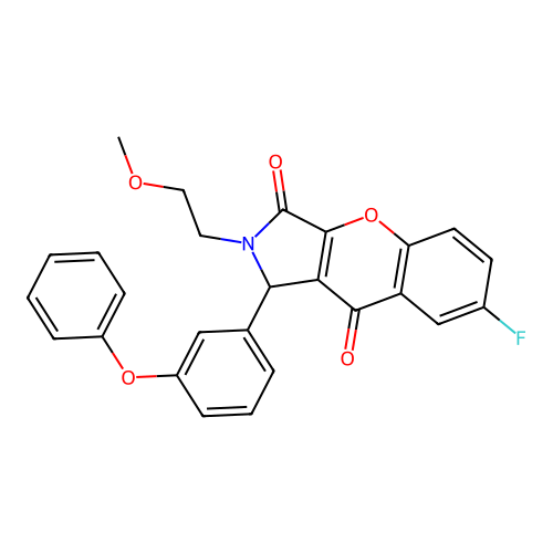 7-fluoro-2-(2-methoxyethyl)-1-(3-phenoxyphenyl)-1,2-dihydrochromeno[2,3-c]pyrrole-3,9-dione structure