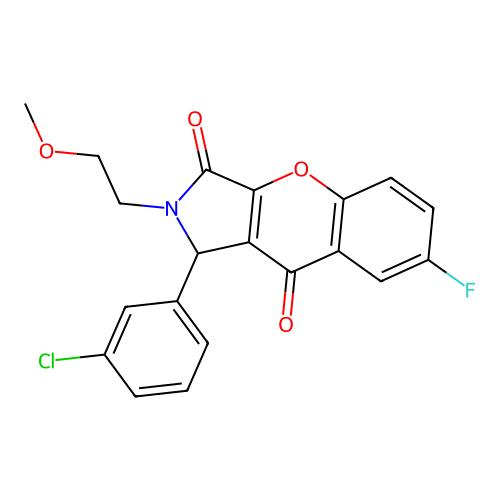 1-(3-chlorophenyl)-7-fluoro-2-(2-methoxyethyl)-1,2-dihydrochromeno[2,3-c]pyrrole-3,9-dione structure