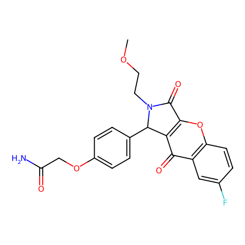 2-{4-[7-fluoro-2-(2-methoxyethyl)-3,9-dioxo-1,2,3,9-tetrahydrochromeno[2,3-c]pyrrol-1-yl]phenoxy}acetamide structure