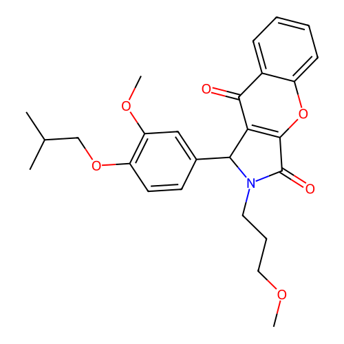 1-[3-methoxy-4-(2-methylpropoxy)phenyl]-2-(3-methoxypropyl)-1,2-dihydrochromeno[2,3-c]pyrrole-3,9-dione structure