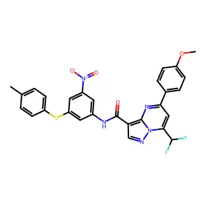 7-(difluoromethyl)-5-(4-methoxyphenyl)-N-[3-(4-methylphenyl)sulfanyl-5-nitrophenyl]pyrazolo[1,5-a]pyrimidine-3-carboxamide structure