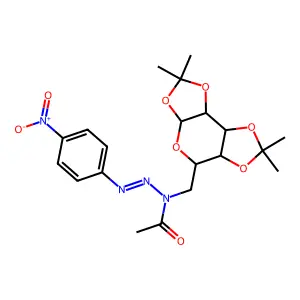 1-{(2E)-3-(4-Nitrophenyl)-1-[(2,2,7,7-tetramethyltetrahydro-2H,3aH,7H-bis[1,3]dioxolo[4,5-b:4',5'-d]pyran-5-yl)methyl]triaz-2-en-1-yl}ethan-1-one structure