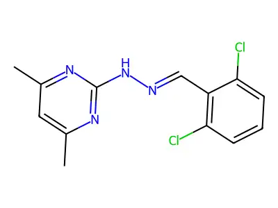 N-[(E)-(2,6-dichlorophenyl)methylideneamino]-4,6-dimethylpyrimidin-2-amine structure