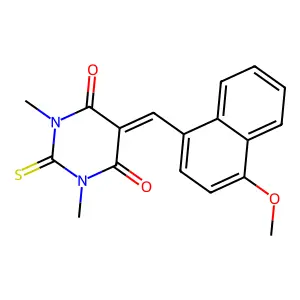 5-[(4-methoxy-1-naphthyl)methylene]-1,3-dimethyl-2-thioxodihydro-4,6(1H,5H)-pyrimidinedione structure