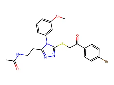 N-[2-[5-[2-(4-bromophenyl)-2-oxoethyl]sulfanyl-4-(3-methoxyphenyl)-1,2,4-triazol-3-yl]ethyl]acetamide structure