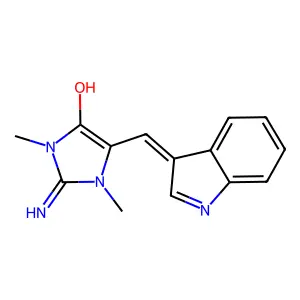 (E)-5-[(3-Indolyl)methylene]-2-imino-1,3-dimethyl-4-imidazolidinone structure