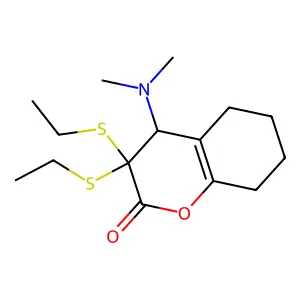 4-(dimethylamino)-3,3-bis(ethylsulfanyl)-5,6,7,8-tetrahydro-4H-chromen-2-one structure