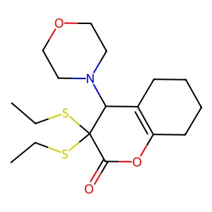 3,3-bis(ethylsulfanyl)-4-morpholin-4-yl-5,6,7,8-tetrahydro-4H-chromen-2-one structure