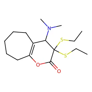 4-(dimethylamino)-3,3-bis(ethylsulfanyl)-4,5,6,7,8,9-hexahydrocyclohepta[b]pyran-2-one structure