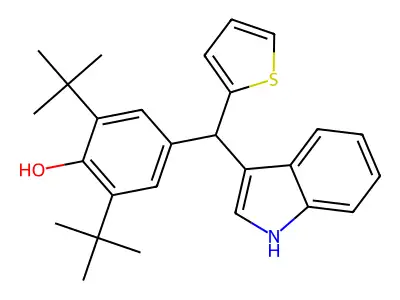 2,6-di-tert-butyl-4-[1H-indol-3-yl(thiophen-2-yl)methyl]phenol structure