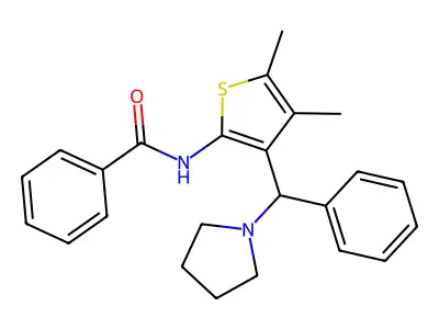 N-{4,5-dimethyl-3-[phenyl(pyrrolidin-1-yl)methyl]thiophen-2-yl}benzamide structure