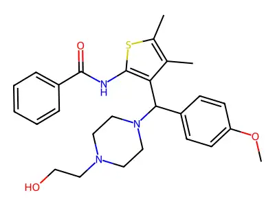 N-(3-((4-(2-hydroxyethyl)piperazin-1-yl)(4-methoxyphenyl)methyl)-4,5-dimethylthiophen-2-yl)benzamide structure