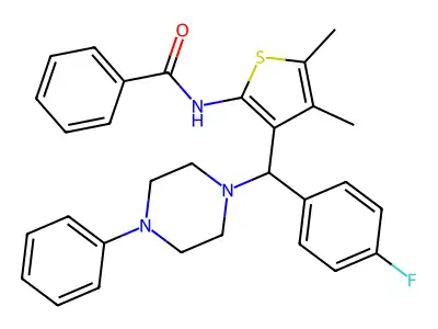 N-{3-[(4-fluorophenyl)(4-phenylpiperazin-1-yl)methyl]-4,5-dimethylthiophen-2-yl}benzamide structure
