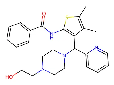 N-[3-[[4-(2-hydroxyethyl)piperazin-1-yl]-pyridin-2-ylmethyl]-4,5-dimethylthiophen-2-yl]benzamide structure