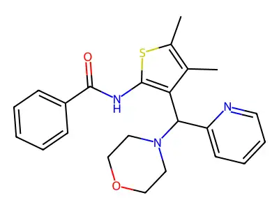 N-{4,5-dimethyl-3-[morpholin-4-yl(pyridin-2-yl)methyl]thiophen-2-yl}benzamide structure