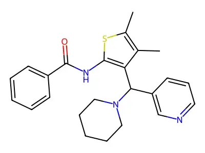 N-{4,5-dimethyl-3-[piperidin-1-yl(pyridin-3-yl)methyl]thiophen-2-yl}benzamide structure