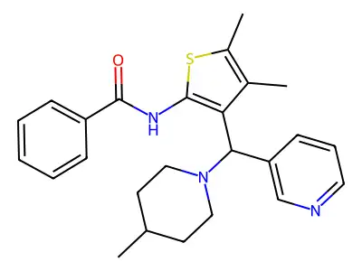 N-{4,5-dimethyl-3-[(4-methylpiperidin-1-yl)(pyridin-3-yl)methyl]thiophen-2-yl}benzamide structure