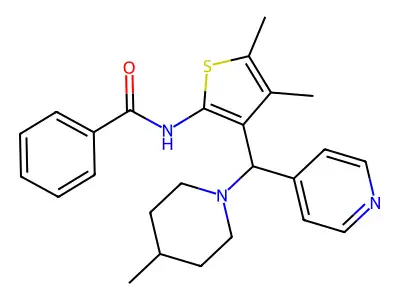 N-{4,5-dimethyl-3-[(4-methylpiperidin-1-yl)(pyridin-4-yl)methyl]thiophen-2-yl}benzamide structure