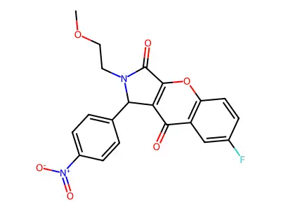 7-fluoro-2-(2-methoxyethyl)-1-(4-nitrophenyl)-1,2-dihydrochromeno[2,3-c]pyrrole-3,9-dione structure