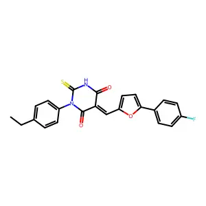 (5E)-1-(4-ETHYLPHENYL)-5-{[5-(4-FLUOROPHENYL)FURAN-2-YL]METHYLIDENE}-2-SULFANYLIDENE-1,3-DIAZINANE-4,6-DIONE structure