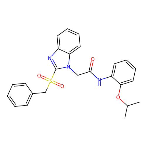 2-(2-benzylsulfonylbenzimidazol-1-yl)-N-(2-propan-2-yloxyphenyl)acetamide structure