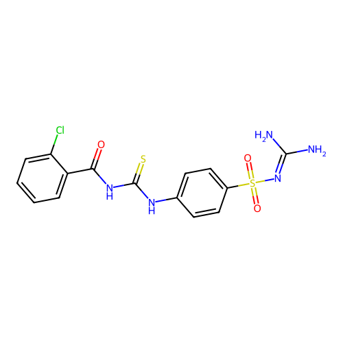 N-{[4-(carbamimidoylsulfamoyl)phenyl]carbamothioyl}-2-chlorobenzamide structure