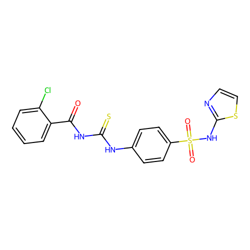 2-chloro-N-{[4-(1,3-thiazol-2-ylsulfamoyl)phenyl]carbamothioyl}benzamide structure