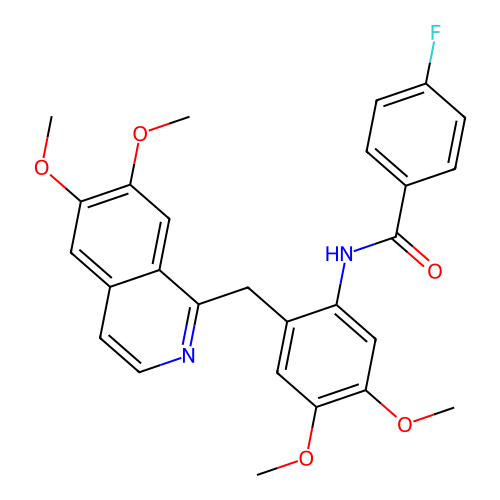 N-(2-((6,7-dimethoxyisoquinolin-1-yl)methyl)-4,5-dimethoxyphenyl)-4-fluorobenzamide structure