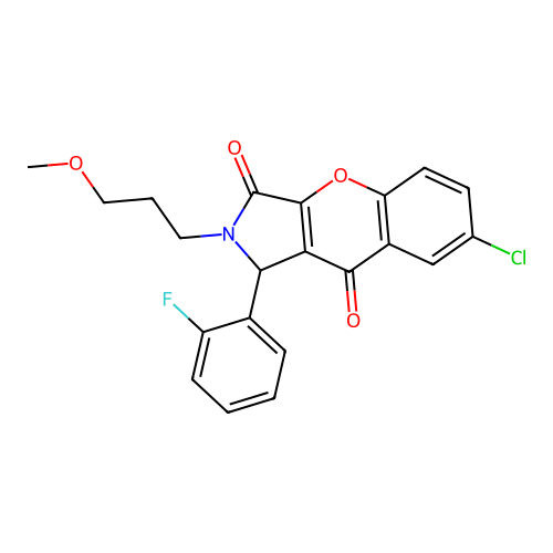 7-chloro-1-(2-fluorophenyl)-2-(3-methoxypropyl)-1,2-dihydrochromeno[2,3-c]pyrrole-3,9-dione structure