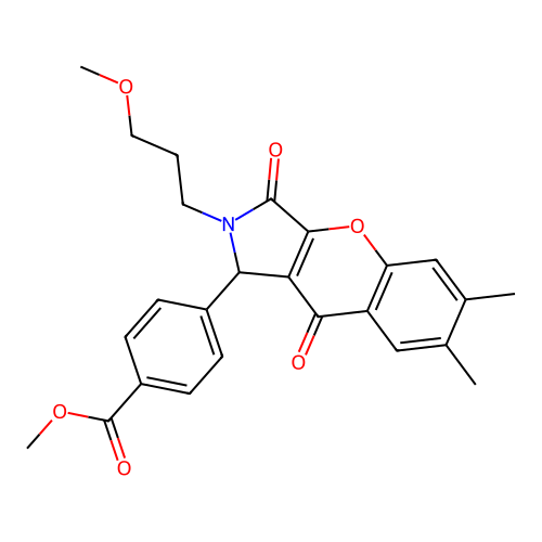 methyl 4-[2-(3-methoxypropyl)-6,7-dimethyl-3,9-dioxo-1,2,3,9-tetrahydrochromeno[2,3-c]pyrrol-1-yl]benzoate structure
