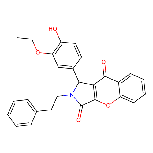 1-(3-ethoxy-4-hydroxyphenyl)-2-(2-phenylethyl)-1,2-dihydrochromeno[2,3-c]pyrrole-3,9-dione structure