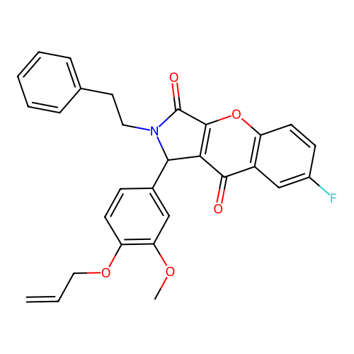 7-fluoro-1-[3-methoxy-4-(prop-2-en-1-yloxy)phenyl]-2-(2-phenylethyl)-1,2-dihydrochromeno[2,3-c]pyrrole-3,9-dione structure