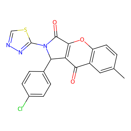 1-(4-chlorophenyl)-7-methyl-2-(1,3,4-thiadiazol-2-yl)-1,2-dihydrochromeno[2,3-c]pyrrole-3,9-dione structure