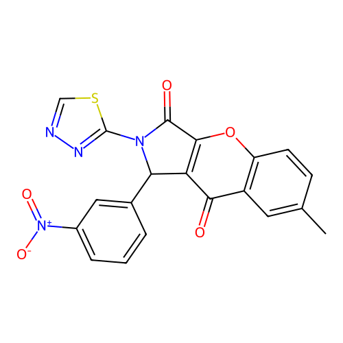 7-methyl-1-(3-nitrophenyl)-2-(1,3,4-thiadiazol-2-yl)-1,2-dihydrochromeno[2,3-c]pyrrole-3,9-dione structure