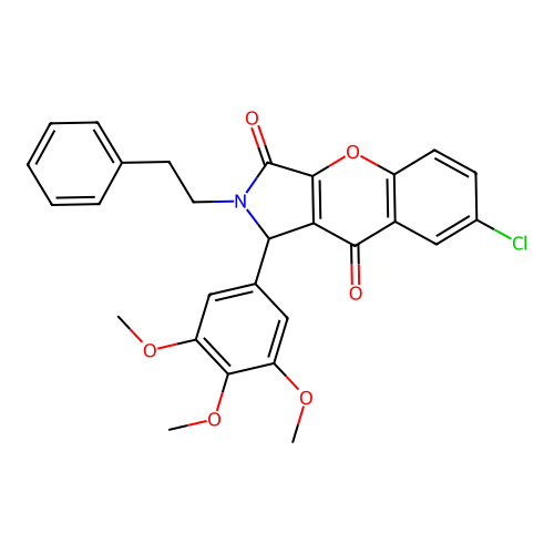 7-chloro-2-(2-phenylethyl)-1-(3,4,5-trimethoxyphenyl)-1,2-dihydrochromeno[2,3-c]pyrrole-3,9-dione structure