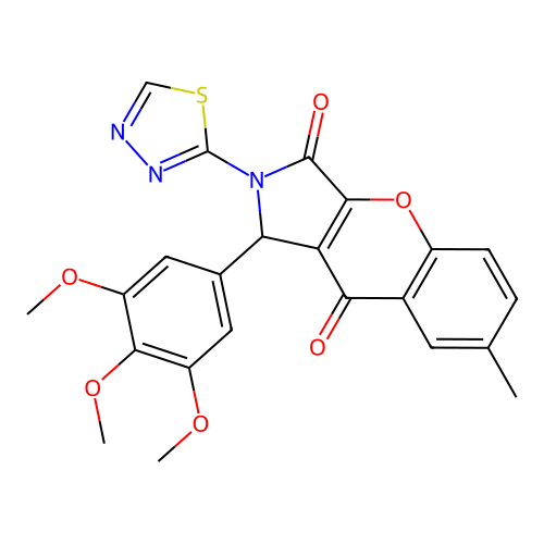 7-methyl-2-(1,3,4-thiadiazol-2-yl)-1-(3,4,5-trimethoxyphenyl)-1,2-dihydrochromeno[2,3-c]pyrrole-3,9-dione structure