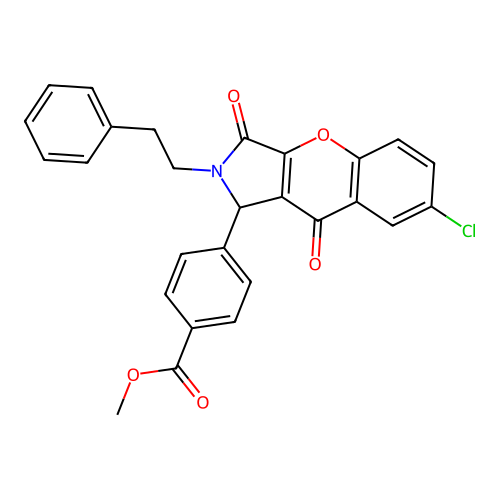 methyl 4-[7-chloro-3,9-dioxo-2-(2-phenylethyl)-1,2,3,9-tetrahydrochromeno[2,3-c]pyrrol-1-yl]benzoate structure