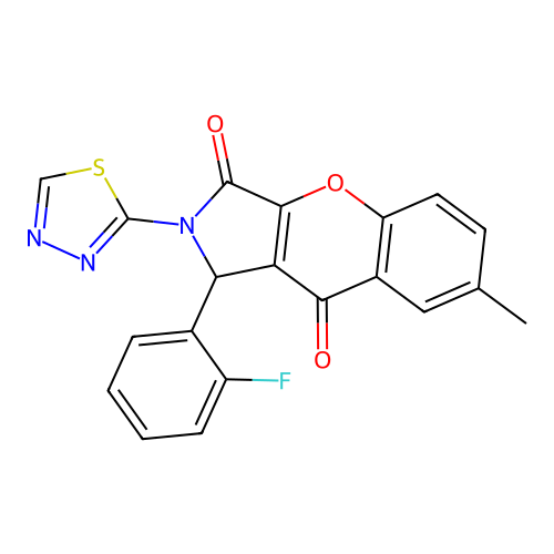 1-(2-fluorophenyl)-7-methyl-2-(1,3,4-thiadiazol-2-yl)-1,2-dihydrochromeno[2,3-c]pyrrole-3,9-dione structure