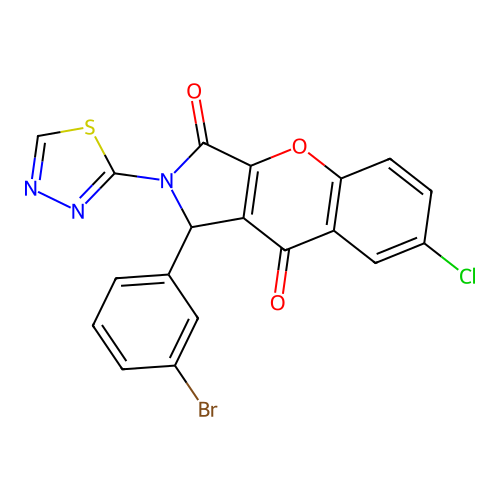 1-(3-bromophenyl)-7-chloro-2-(1,3,4-thiadiazol-2-yl)-1,2-dihydrochromeno[2,3-c]pyrrole-3,9-dione structure