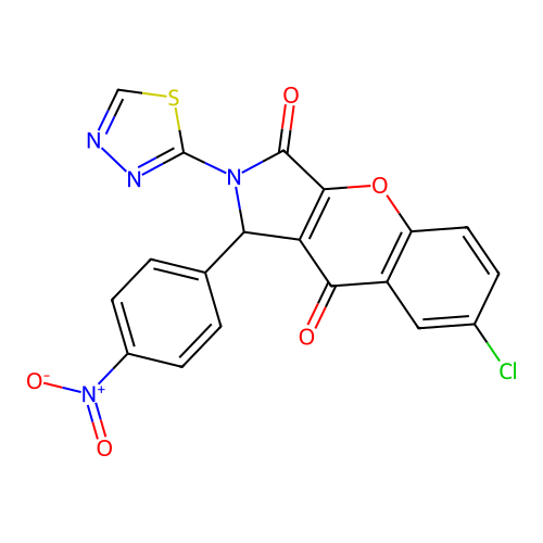 7-chloro-1-(4-nitrophenyl)-2-(1,3,4-thiadiazol-2-yl)-1,2-dihydrochromeno[2,3-c]pyrrole-3,9-dione structure