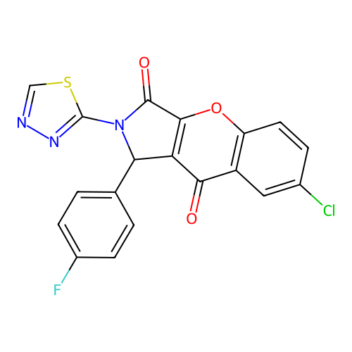7-chloro-1-(4-fluorophenyl)-2-(1,3,4-thiadiazol-2-yl)-1,2-dihydrochromeno[2,3-c]pyrrole-3,9-dione structure