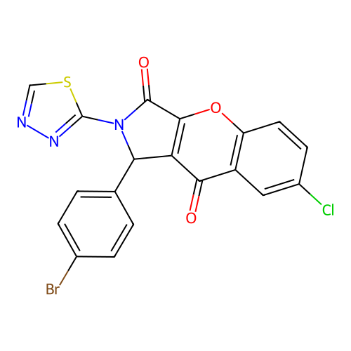 1-(4-bromophenyl)-7-chloro-2-(1,3,4-thiadiazol-2-yl)-1,2-dihydrochromeno[2,3-c]pyrrole-3,9-dione structure