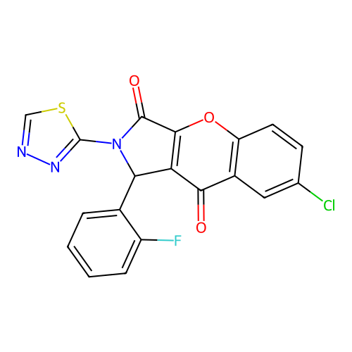 7-chloro-1-(2-fluorophenyl)-2-(1,3,4-thiadiazol-2-yl)-1,2-dihydrochromeno[2,3-c]pyrrole-3,9-dione structure