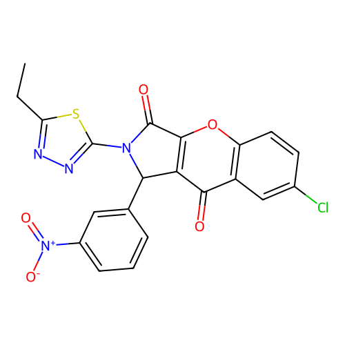 7-chloro-2-(5-ethyl-1,3,4-thiadiazol-2-yl)-1-(3-nitrophenyl)-1,2-dihydrochromeno[2,3-c]pyrrole-3,9-dione structure