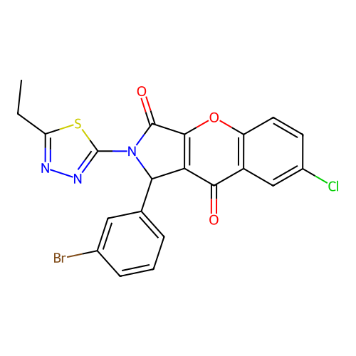 1-(3-bromophenyl)-7-chloro-2-(5-ethyl-1,3,4-thiadiazol-2-yl)-1,2-dihydrochromeno[2,3-c]pyrrole-3,9-dione structure
