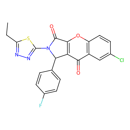 7-chloro-2-(5-ethyl-1,3,4-thiadiazol-2-yl)-1-(4-fluorophenyl)-1,2-dihydrochromeno[2,3-c]pyrrole-3,9-dione structure