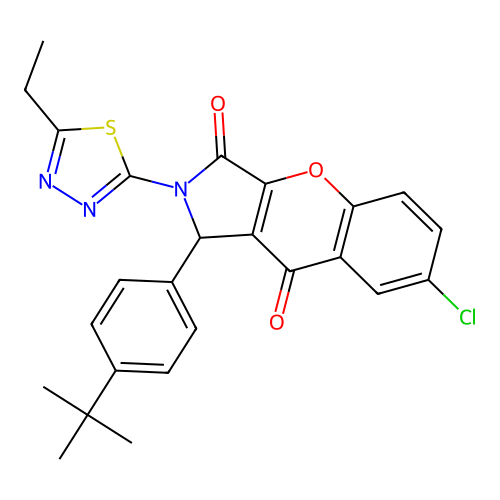 1-(4-tert-butylphenyl)-7-chloro-2-(5-ethyl-1,3,4-thiadiazol-2-yl)-1,2-dihydrochromeno[2,3-c]pyrrole-3,9-dione structure