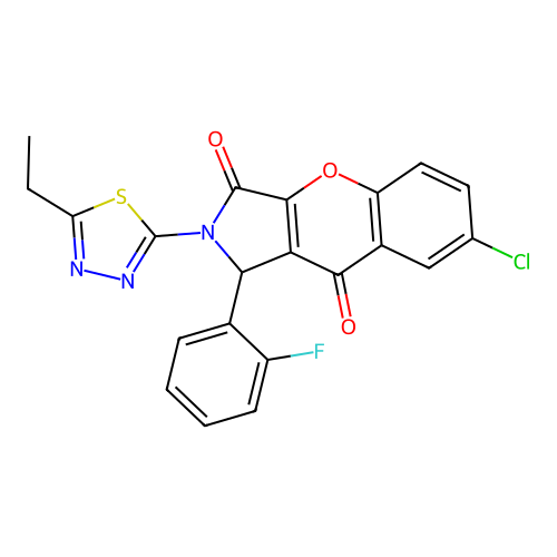 7-chloro-2-(5-ethyl-1,3,4-thiadiazol-2-yl)-1-(2-fluorophenyl)-1,2-dihydrochromeno[2,3-c]pyrrole-3,9-dione structure